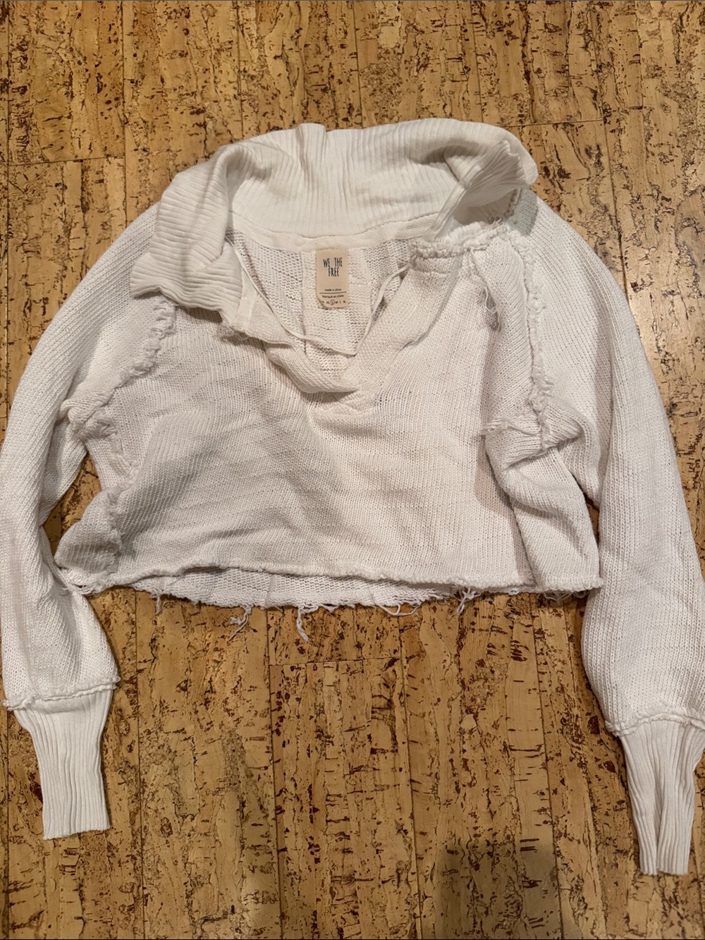 Free People White Cropped V‑Neck Pullover Sweater